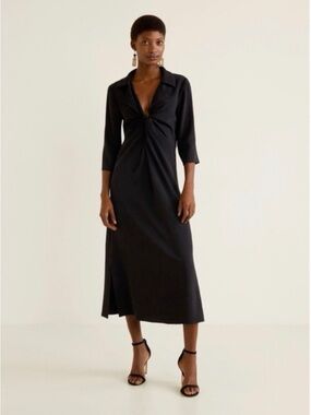 🏛️✨ NWOT MANGO Suit Tailored Black Midi Dress | Size 4